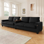 Canapé 4 places moderne en velours côtelé avec ports USB, rangement dissimulé et porte-gobelets rabattables