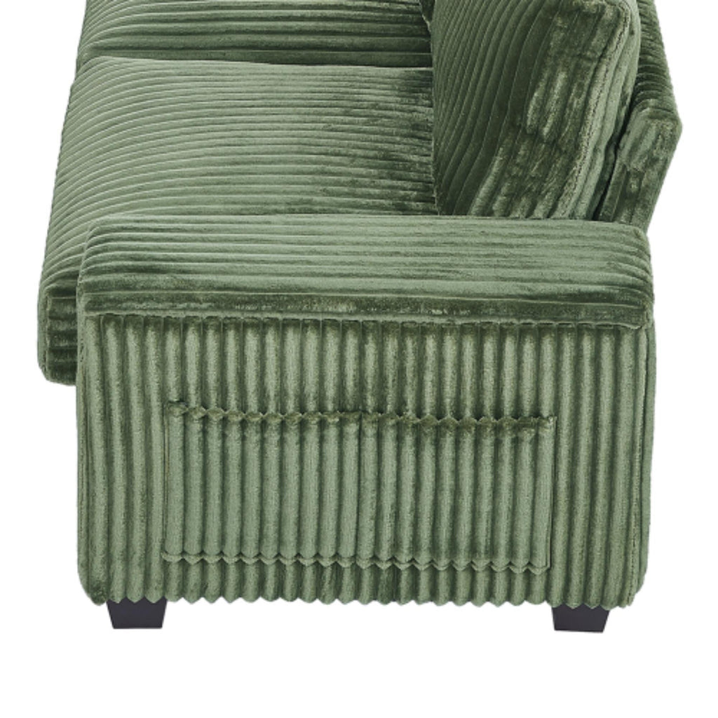 Canapé 4 places moderne en velours côtelé avec ports USB, rangement dissimulé et porte-gobelets rabattables