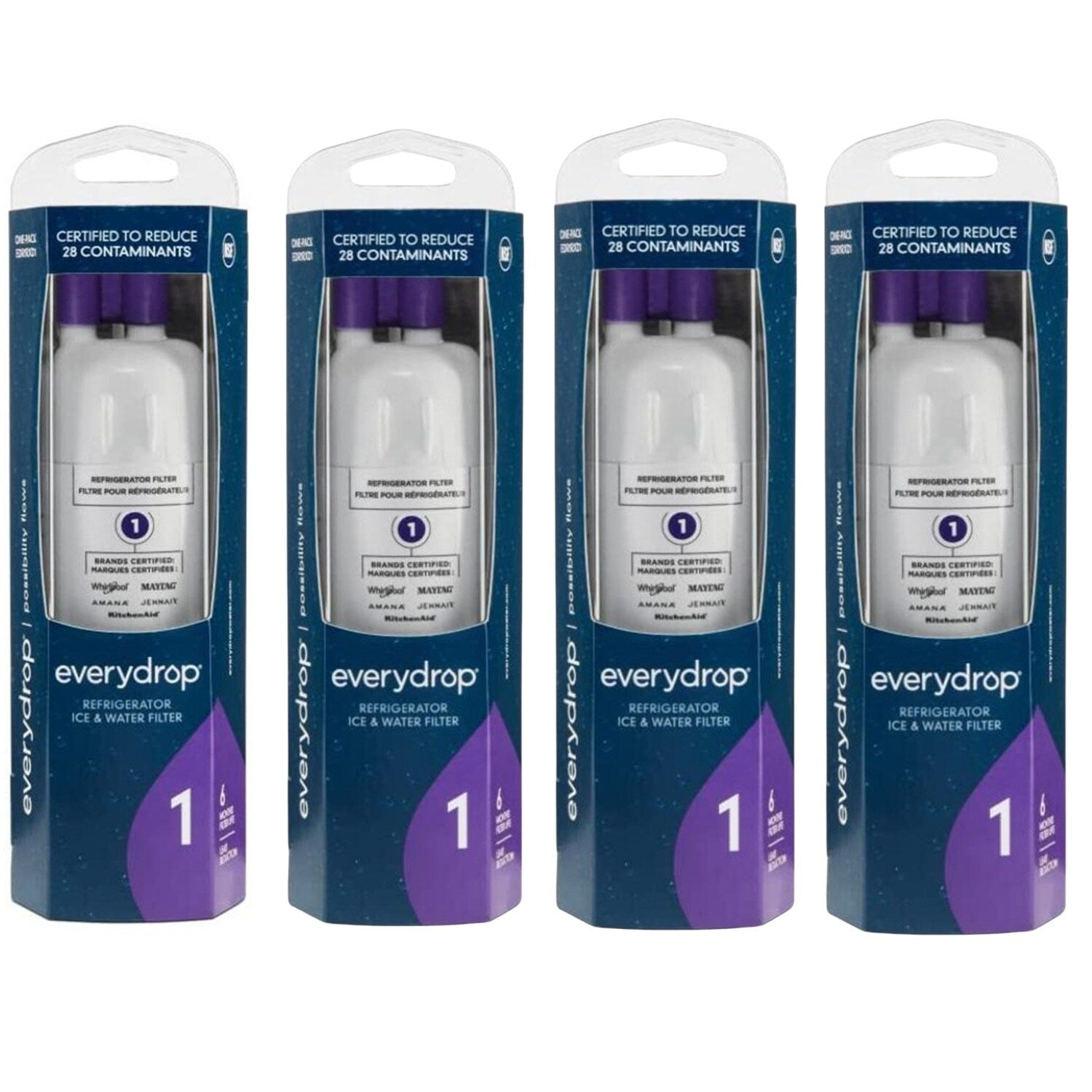 Lot de 4 filtres à eau et à glace Everydrop pour réfrigérateur 1, EDR1RXD1