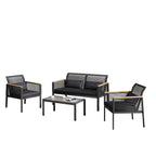 Ensemble de salon de jardin 4 pièces en osier noir