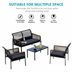 Ensemble de salon de jardin 4 pièces en osier noir