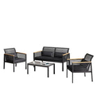 Ensemble de salon de jardin 4 pièces en osier noir