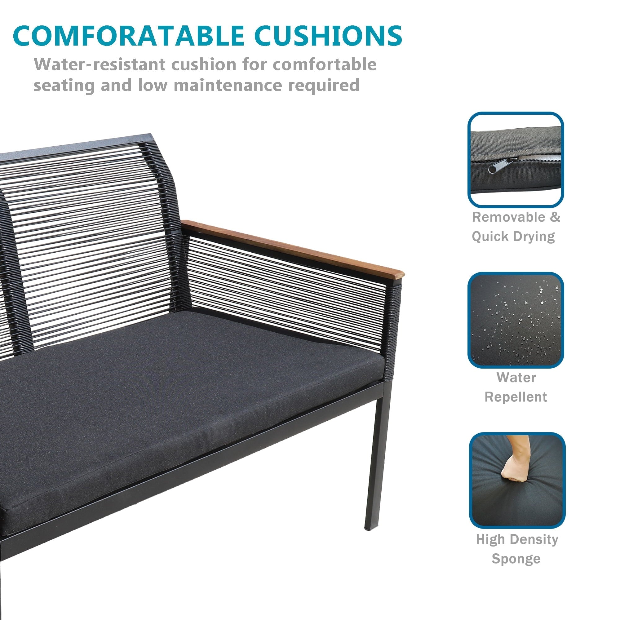 Ensemble de salon de jardin 4 pièces en osier noir