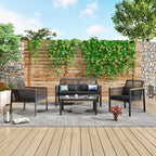 Ensemble de salon de jardin 4 pièces en osier noir