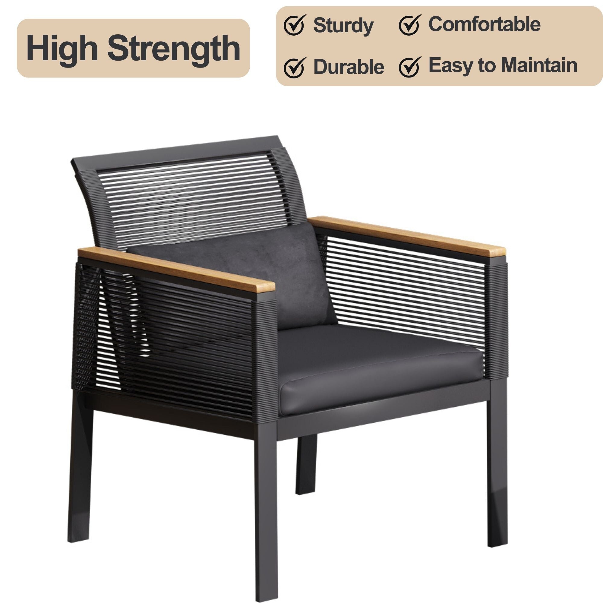 Ensemble de salon de jardin 4 pièces en osier noir