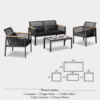 Ensemble de salon de jardin 4 pièces en osier noir