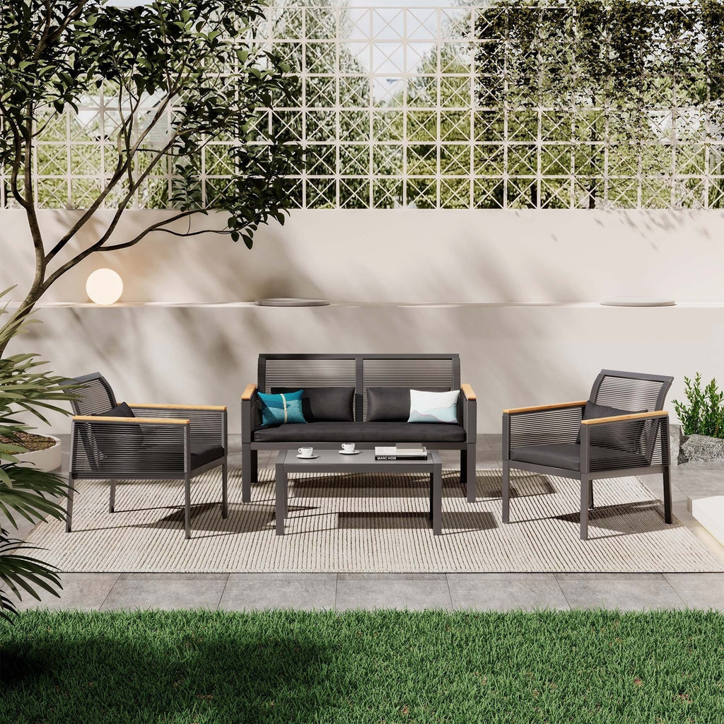 Ensemble de salon de jardin 4 pièces en osier noir