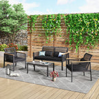 Ensemble de salon de jardin 4 pièces en osier noir