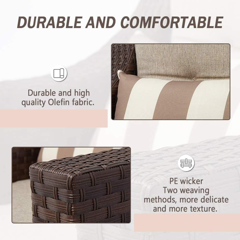 Ensemble de 4 ou 5 chaises longues en osier pour patio extérieur avec table basse et coussins