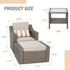 Ensemble de 4 ou 5 chaises longues en osier pour patio extérieur avec table basse et coussins