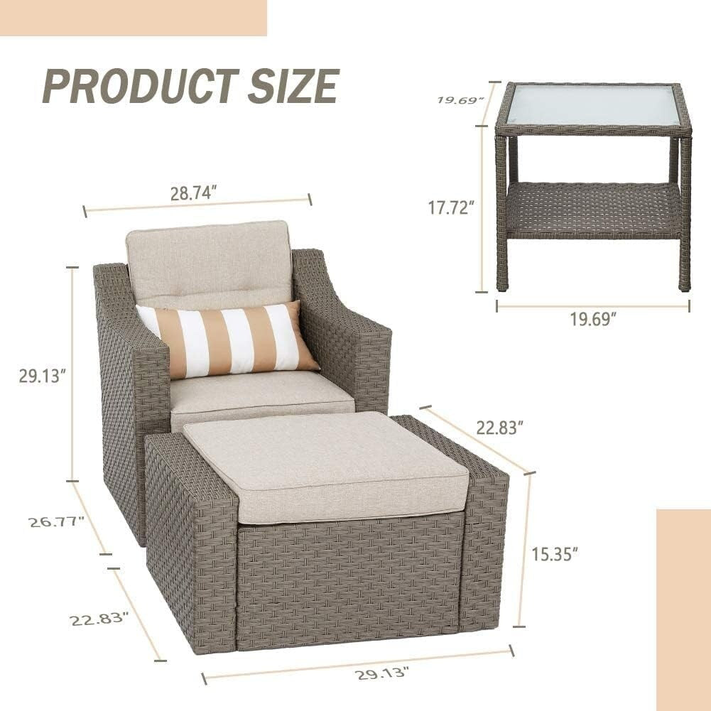 Ensemble de 4 ou 5 chaises longues en osier pour patio extérieur avec table basse et coussins