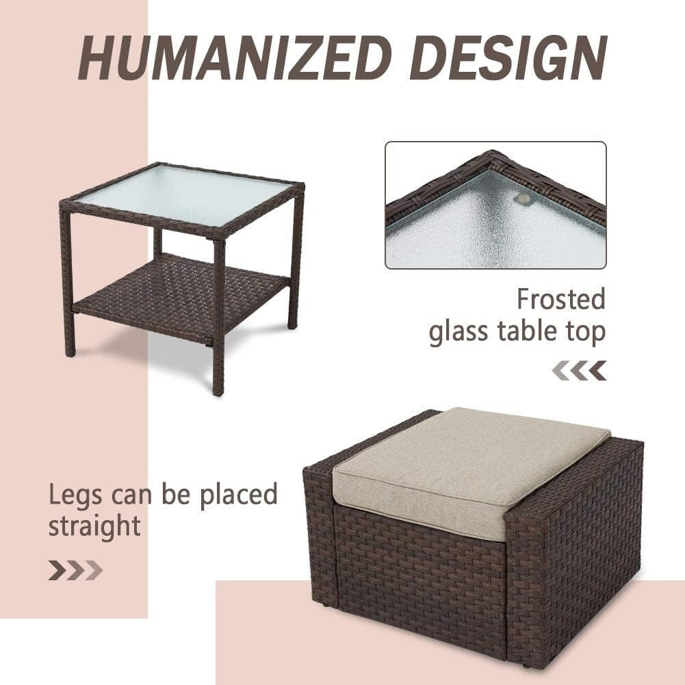 Ensemble de 4 ou 5 chaises longues en osier pour patio extérieur avec table basse et coussins