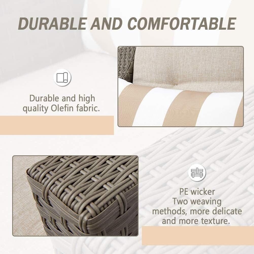 Ensemble de 4 ou 5 chaises longues en osier pour patio extérieur avec table basse et coussins