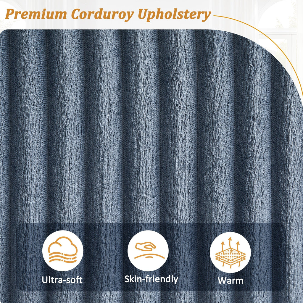 Canapé 4 places en velours côtelé 133 cm, canapé moderne avec ports USB, accoudoirs de rangement dissimulés et porte-gobelets rabattables pour le salon