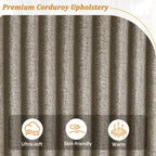 Canapé 4 places en velours côtelé 133 cm, canapé moderne avec ports USB, accoudoirs de rangement dissimulés et porte-gobelets rabattables pour le salon