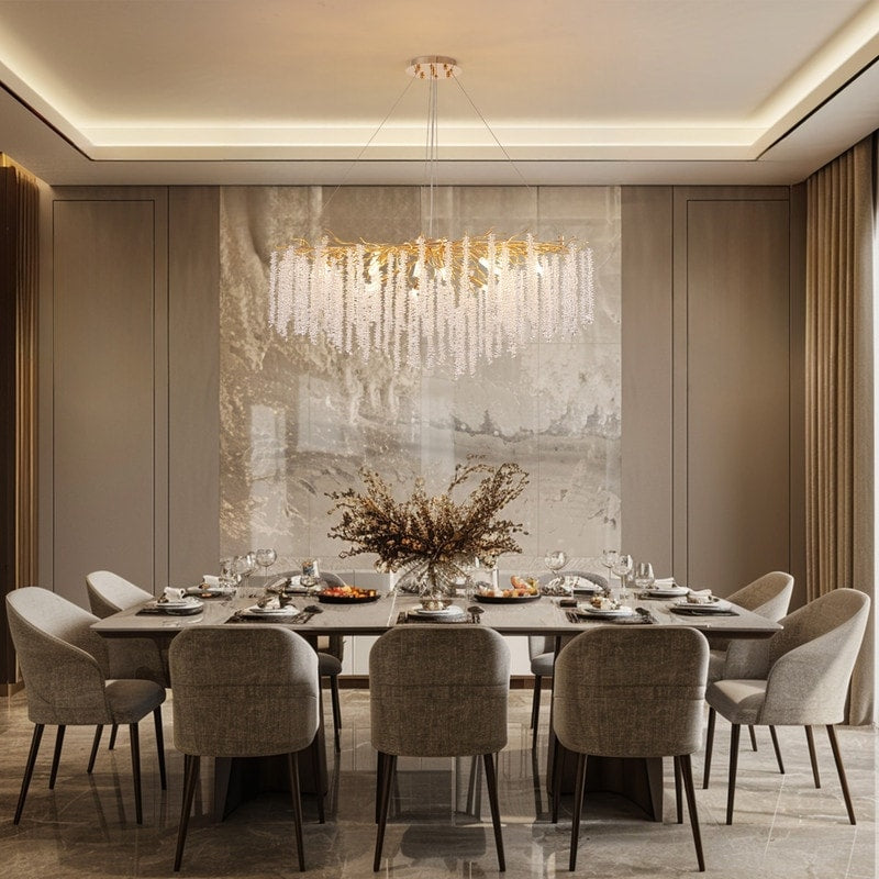 Lustre rectangulaire en cristal doré moderne de 40 po, branches d'arbre, luminaire suspendu pour îlot de cuisine, salle à manger