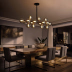 Lustre linéaire moderne du milieu du siècle de 40 po, suspension Spoutnik à 16 ampoules en laiton doré avec globe en verre dépoli pour salle à manger