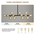 Lustre linéaire moderne du milieu du siècle de 40 po, suspension Spoutnik à 16 ampoules en laiton doré avec globe en verre dépoli pour salle à manger