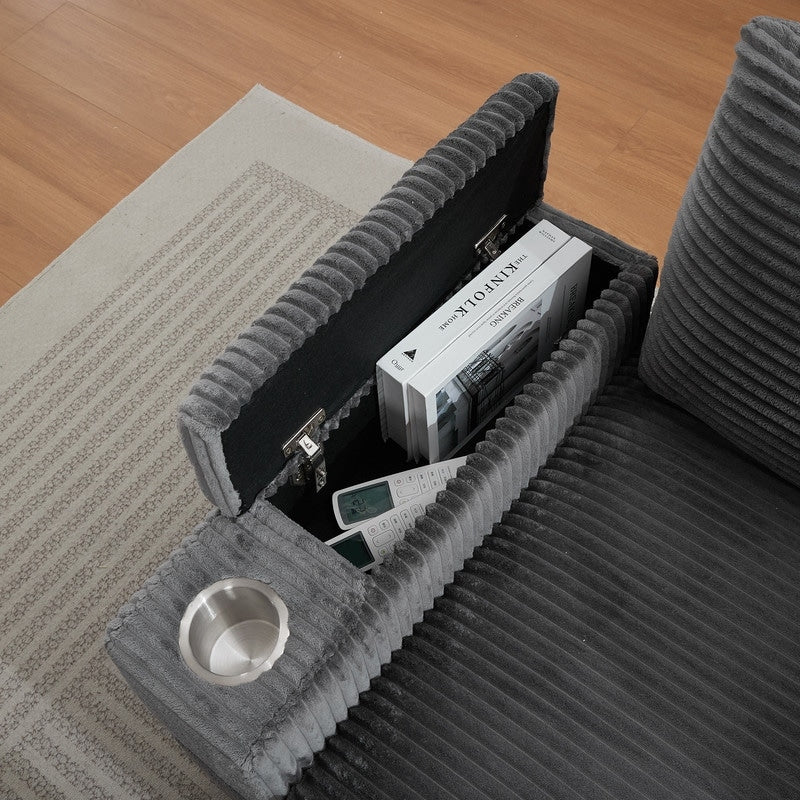 42.12 Canapé rembourré en velours côtelé + pouf