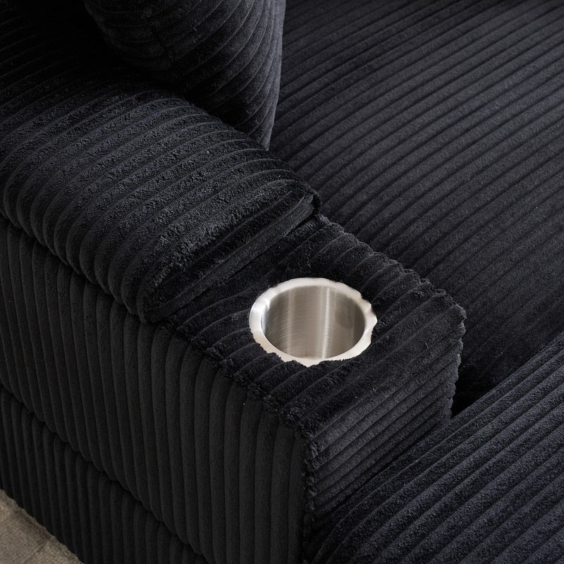 42.12 Canapé rembourré en velours côtelé + pouf