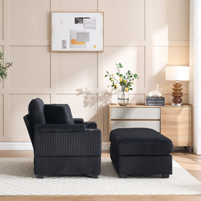 42.12 Canapé rembourré en velours côtelé + pouf