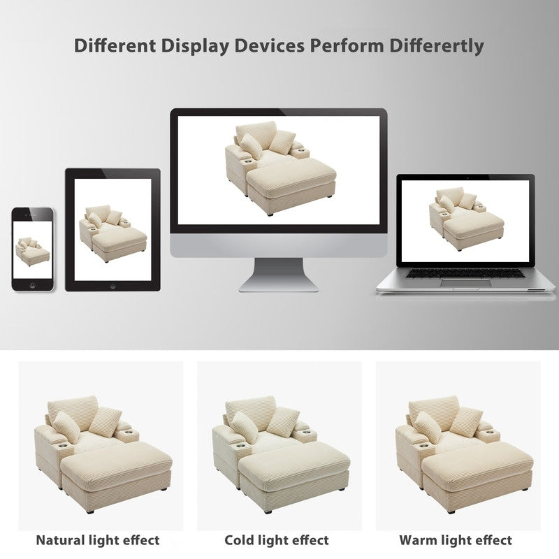 42.12 Canapé rembourré en velours côtelé + pouf