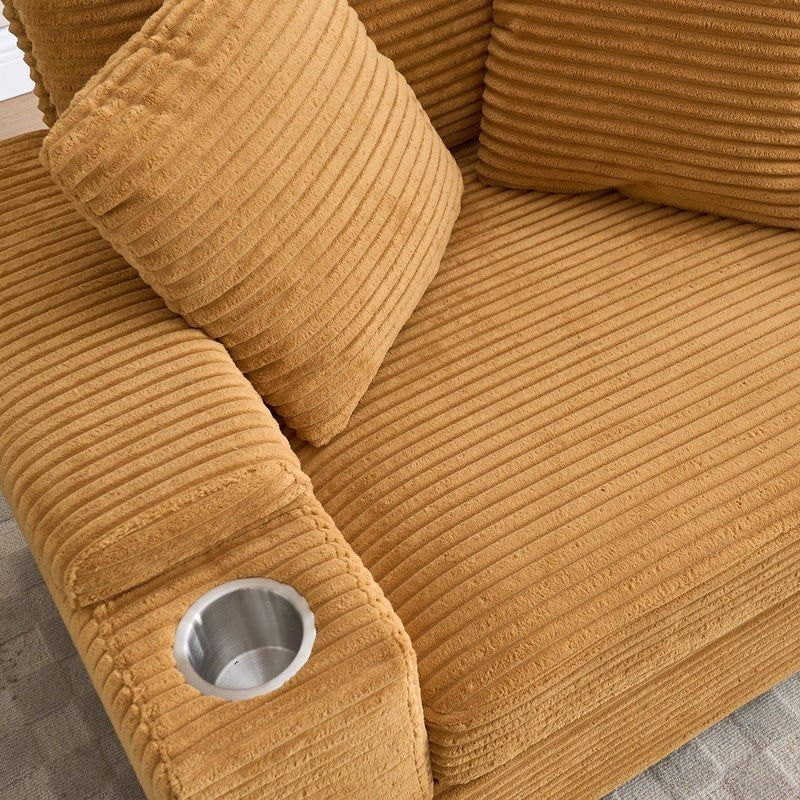 42.12 Canapé rembourré en velours côtelé + pouf