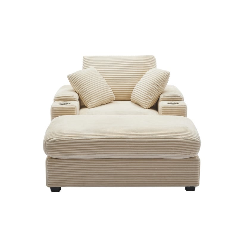 42.12 Canapé rembourré en velours côtelé + pouf