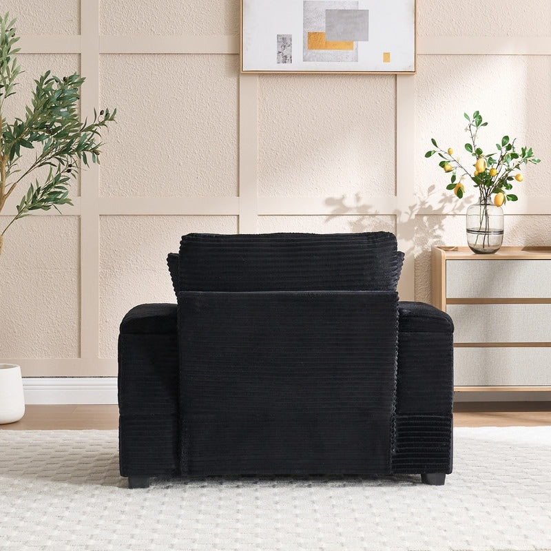 42.12 Canapé rembourré en velours côtelé + pouf