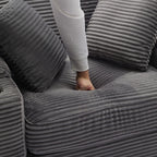 42.12 Canapé rembourré en velours côtelé + pouf