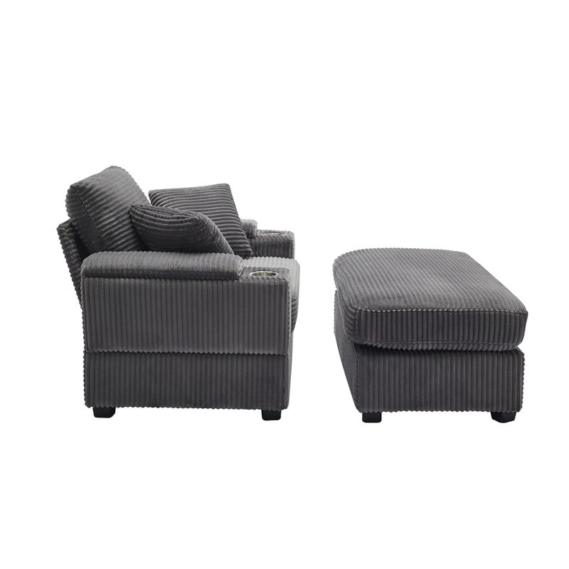 42.12 Canapé rembourré en velours côtelé + pouf