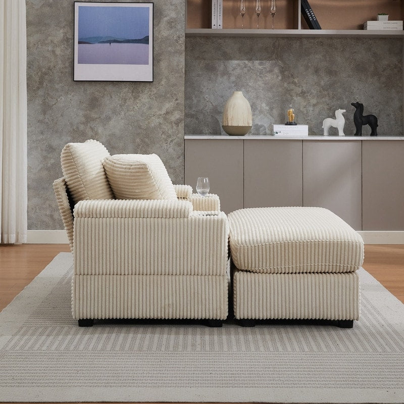 42.12 Canapé rembourré en velours côtelé + pouf