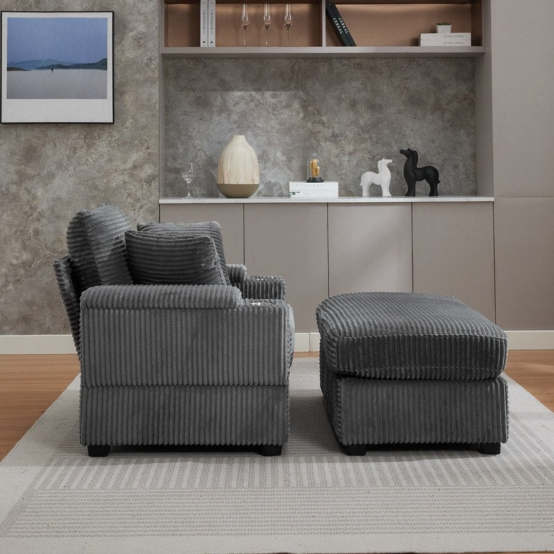 42.12 Canapé rembourré en velours côtelé + pouf