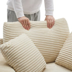 42.12 Canapé rembourré en velours côtelé + pouf