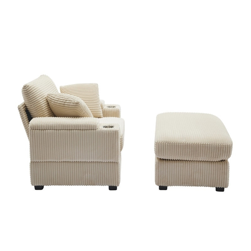 42.12 Canapé rembourré en velours côtelé + pouf