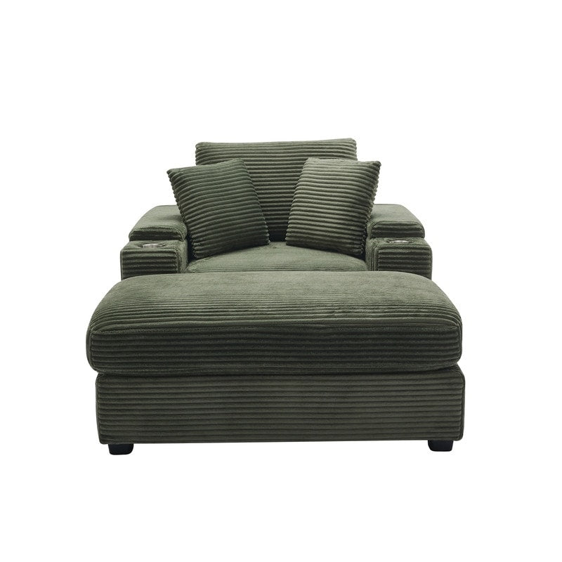 42.12 Canapé rembourré en velours côtelé + pouf