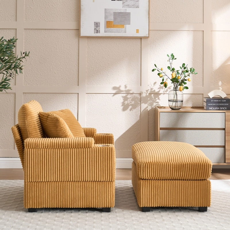 42.12 Canapé rembourré en velours côtelé + pouf