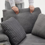 42.12 Canapé rembourré en velours côtelé + pouf