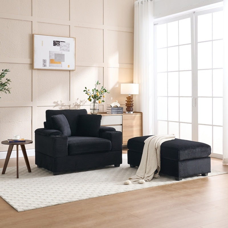 42.12 Canapé rembourré en velours côtelé + pouf