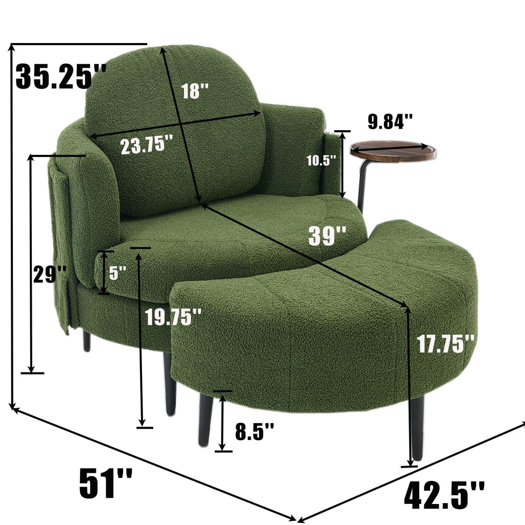 Fauteuil simple 42,5 avec repose-pieds mobile en forme de croissant