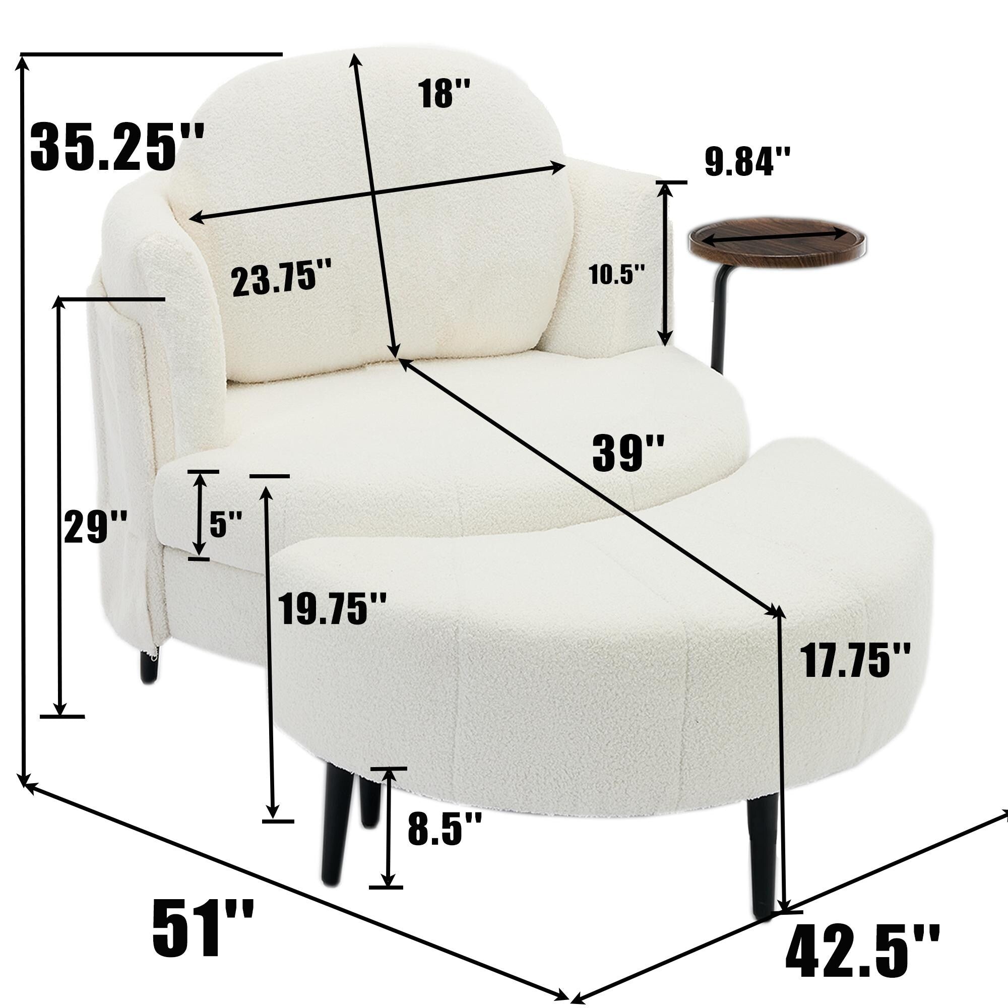 Fauteuil simple 42,5 avec repose-pieds mobile en forme de croissant