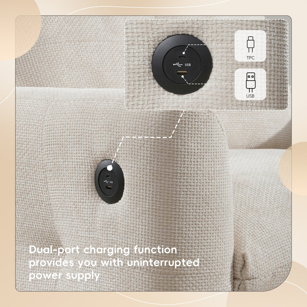 Fauteuil à siège large de 42 pouces avec chargeur à deux ports et conception de traction capitonnée par Harper&amp;Bright Designs