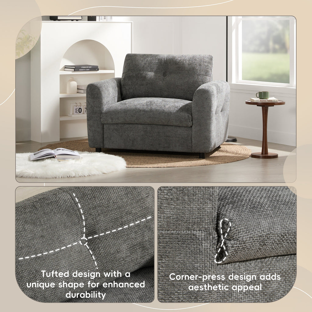 Fauteuil à siège large de 42 pouces avec chargeur à deux ports et conception de traction capitonnée par Harper&amp;Bright Designs