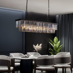 Lustre contemporain en cristal gris fumé et noir de 47 po, luminaire suspendu linéaire à deux niveaux pour îlot de cuisine et salle à manger