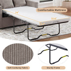 Canapé-lit double en velours côtelé 47,2 avec matelas pliable, table d'appoint, ports USB et poche de rangement