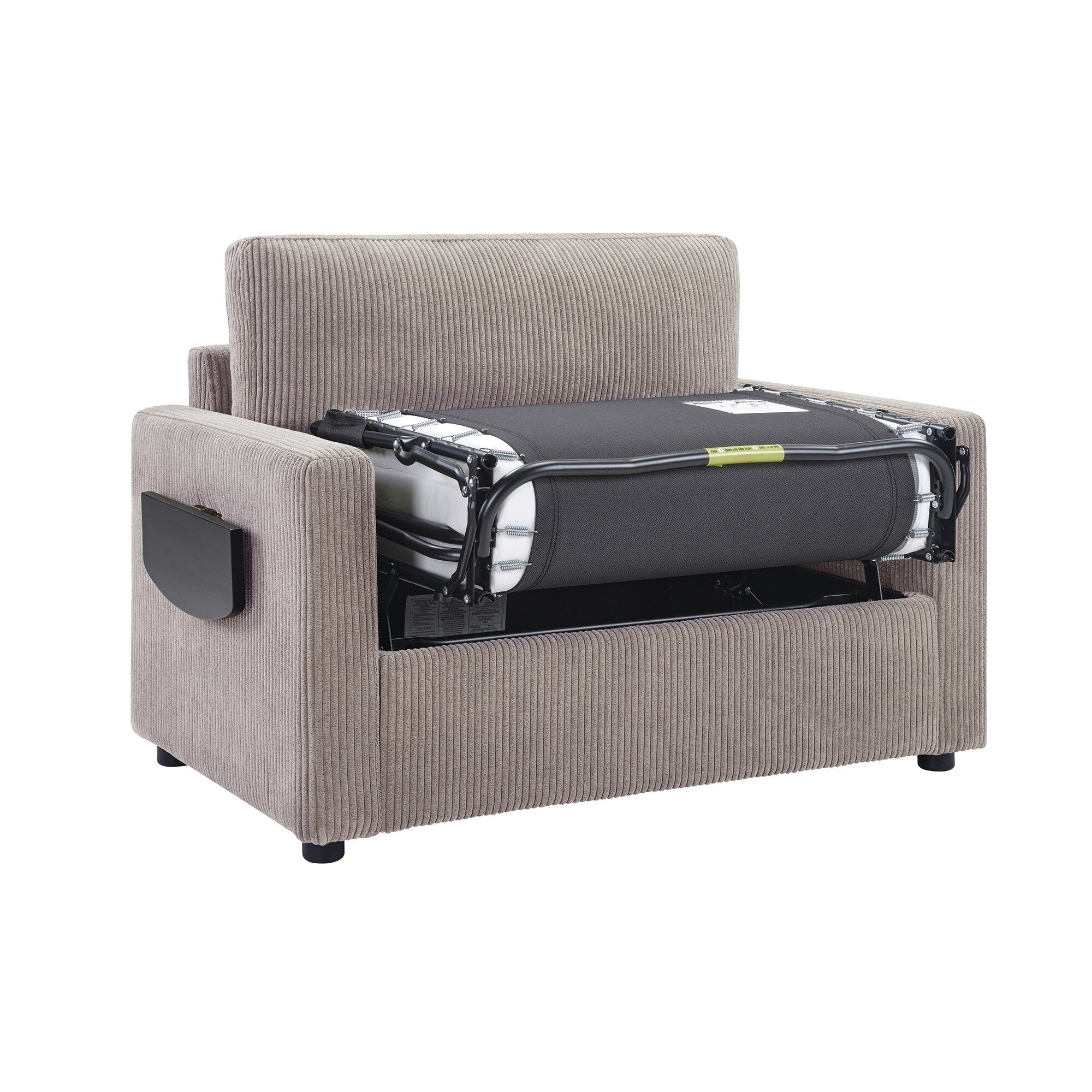 Canapé-lit double en velours côtelé 47,2 avec matelas pliable, table d'appoint, ports USB et poche de rangement