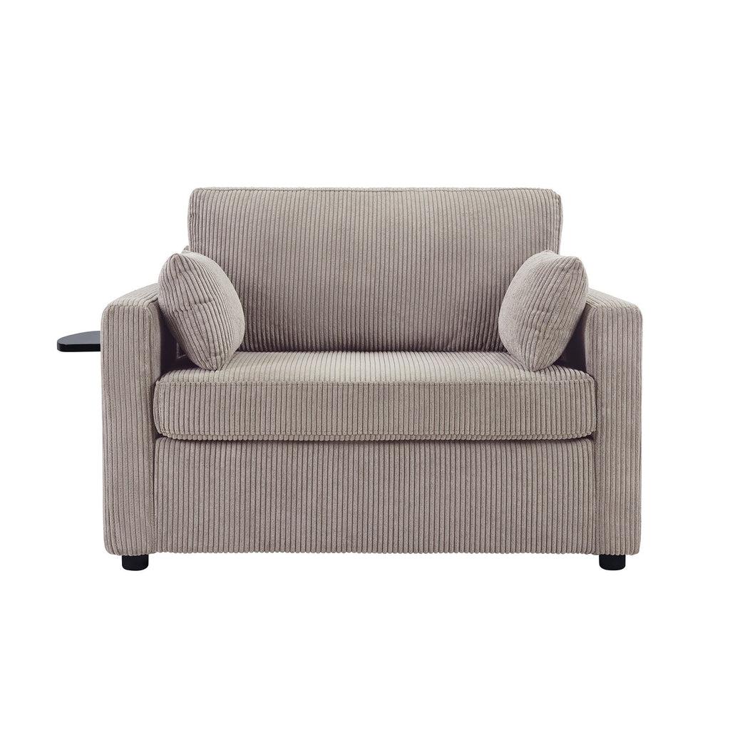 Canapé-lit double en velours côtelé 47,2 avec matelas pliable, table d'appoint, ports USB et poche de rangement