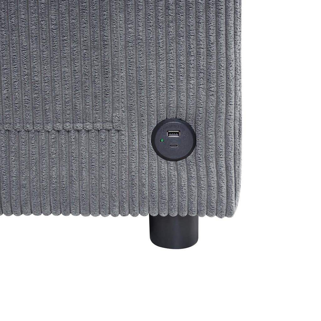 Canapé-lit double en velours côtelé 47,2 avec matelas pliable, table d'appoint, ports USB et poche de rangement