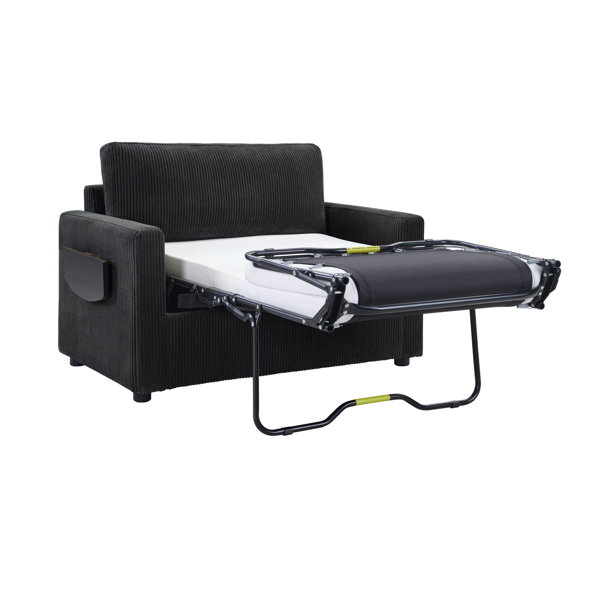 Canapé-lit double en velours côtelé 47,2 avec matelas pliable, table d'appoint, ports USB et poche de rangement