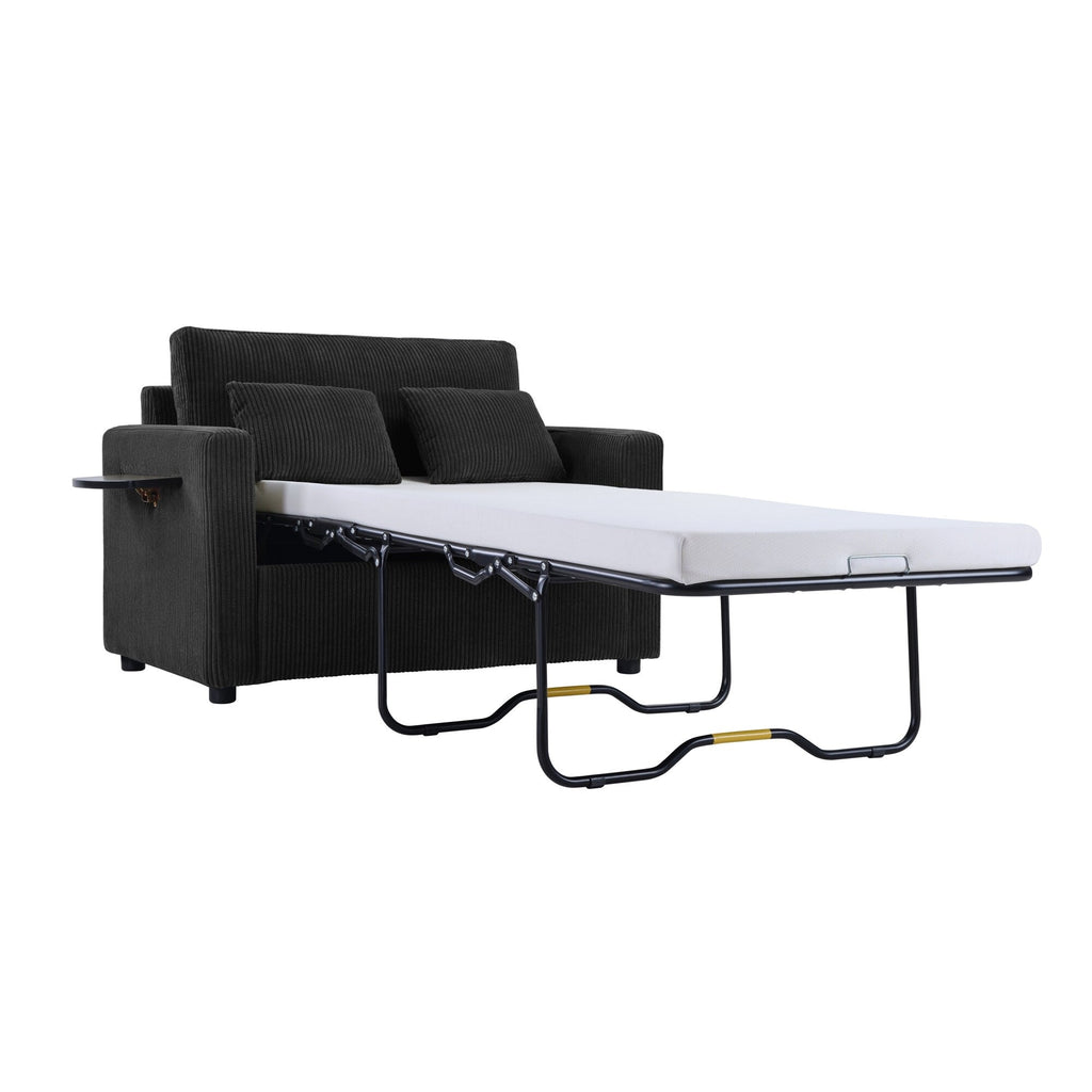 Canapé-lit double en velours côtelé 47,2 avec matelas pliable, table d'appoint, ports USB et poche de rangement